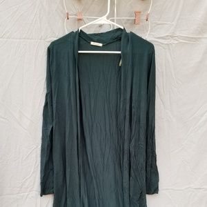 Long teal green t-shirt knit cardigan